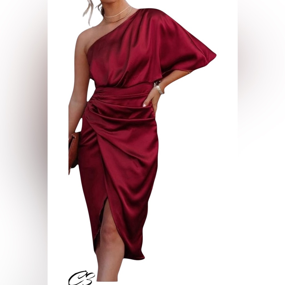 Elegant One-Shoulder Burgundy Dress